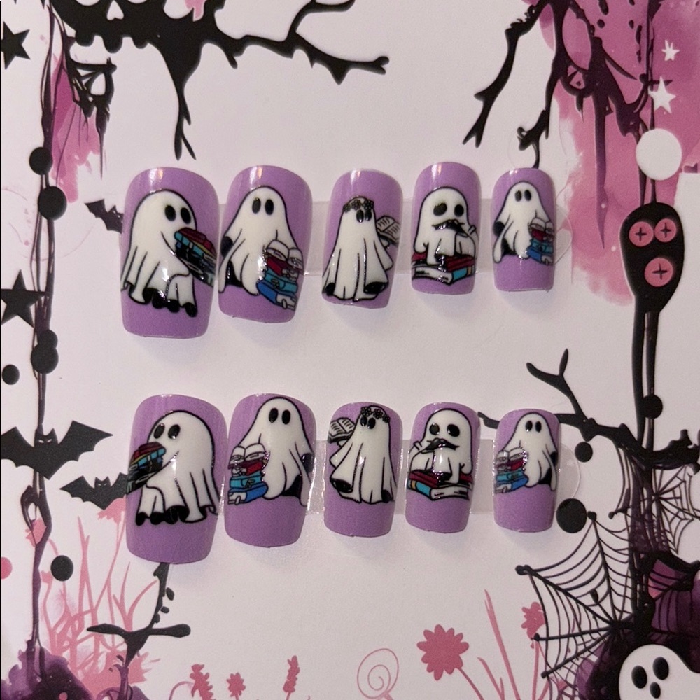Purple Halloween Ghost Nail Set